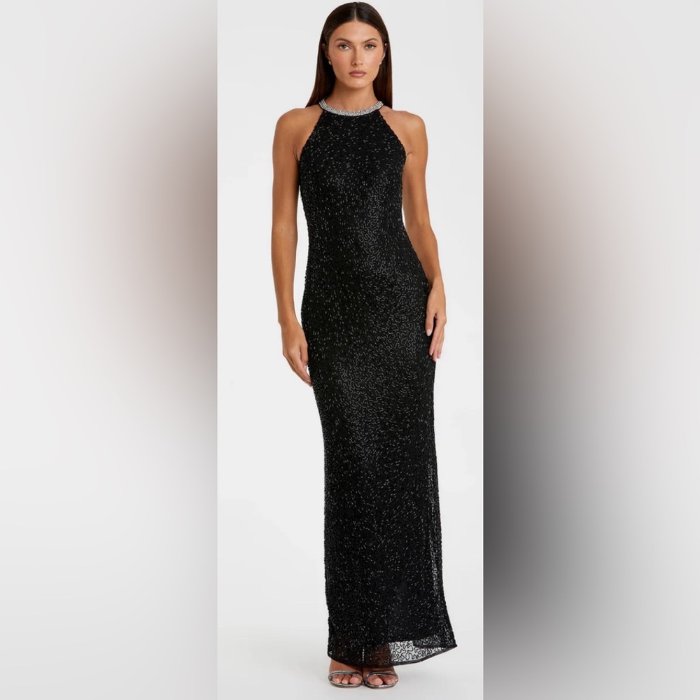NWT Mac Duggal 93742 - Beaded Sleeveless High Neck Column Gown